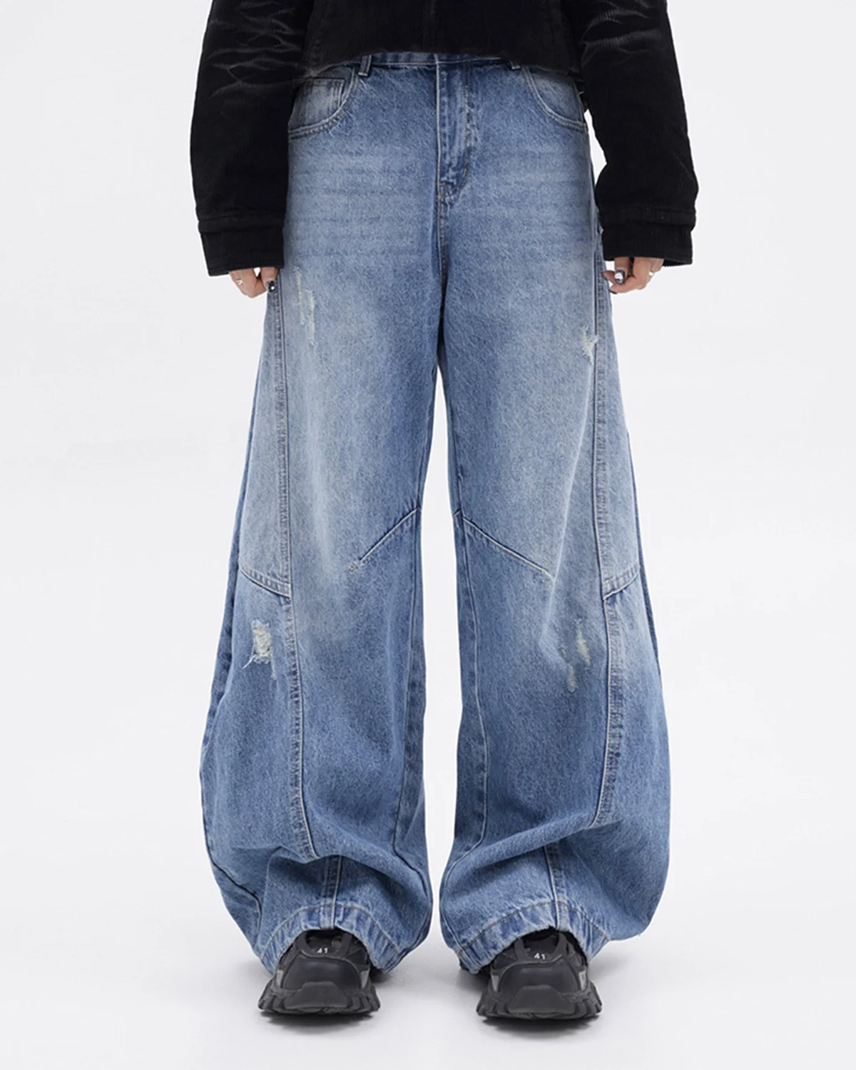 Acid Washed Distressed Barrel Jeans | Inflation Streetwear - Image 5
