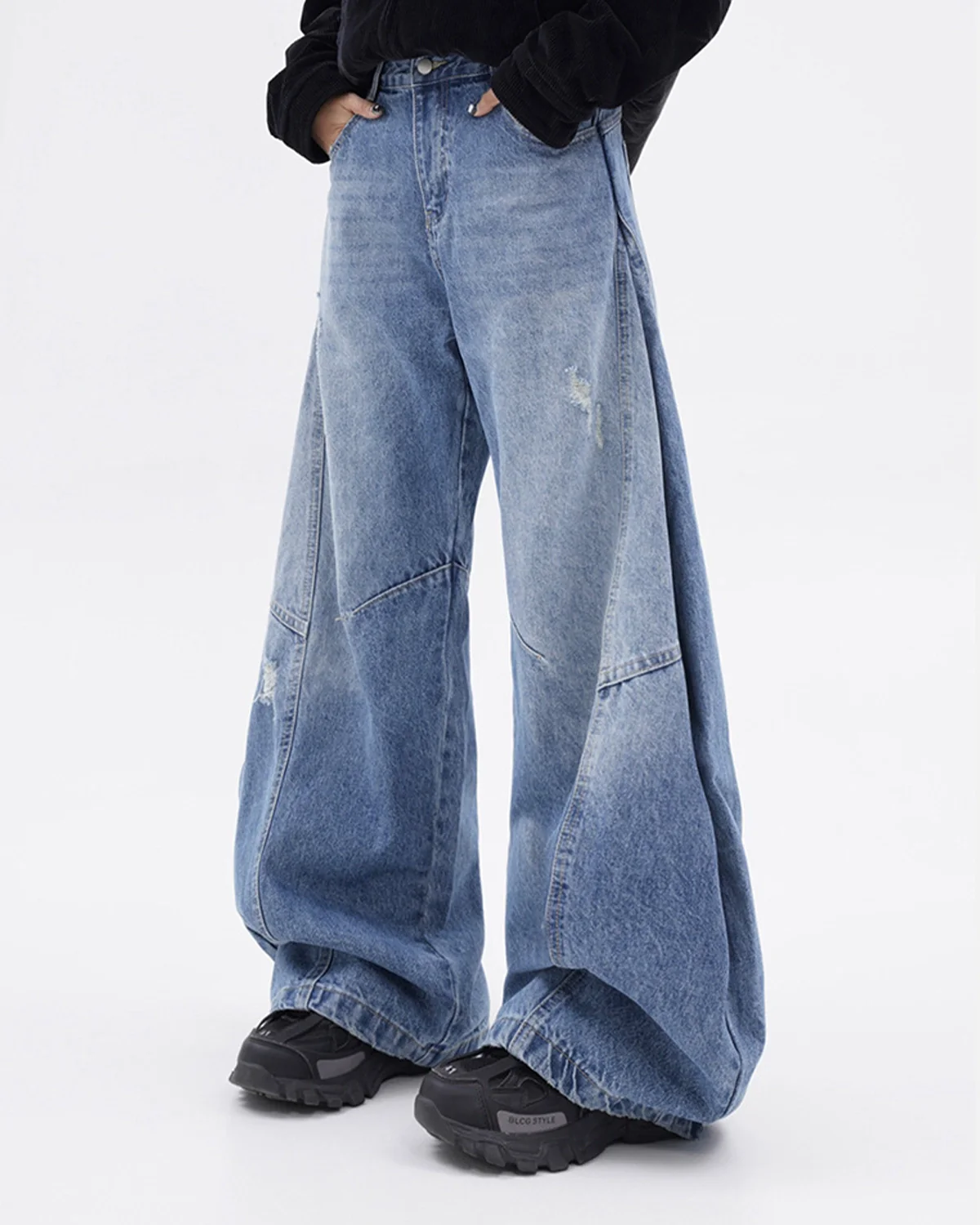 Acid Washed Distressed Barrel Jeans | Inflation Streetwear - Image 6
