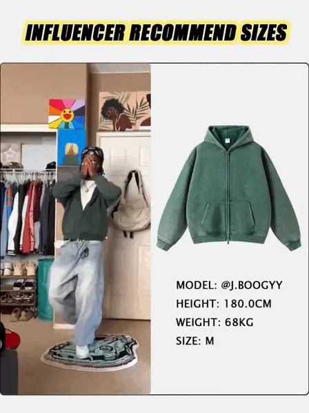 INFLATION Washed Distressed Fleece Zip Up Hoodies - Image 4