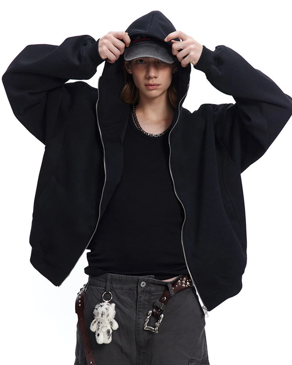 Black Boxy Full Zip Up Hoodies | Inflation Streetwear - Image 3