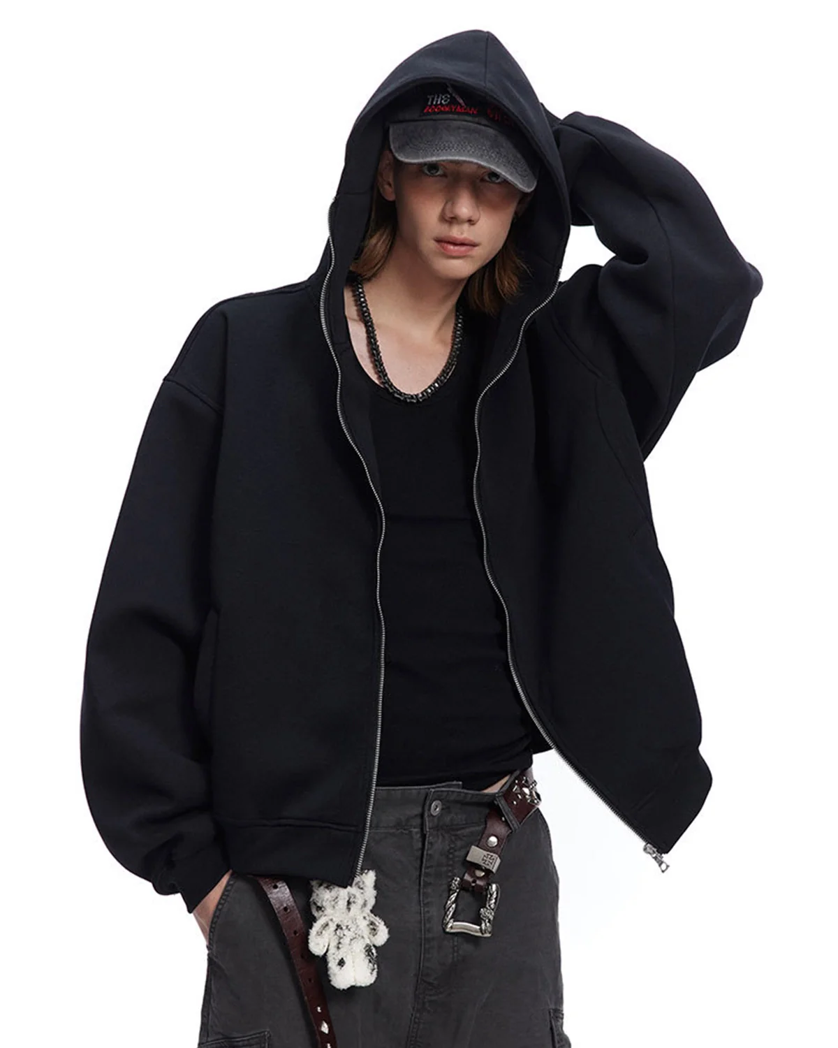 Black Boxy Full Zip Up Hoodies | Inflation Streetwear - Image 4