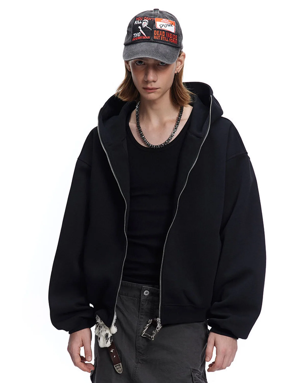 Black Boxy Full Zip Up Hoodies | Inflation Streetwear - Image 5