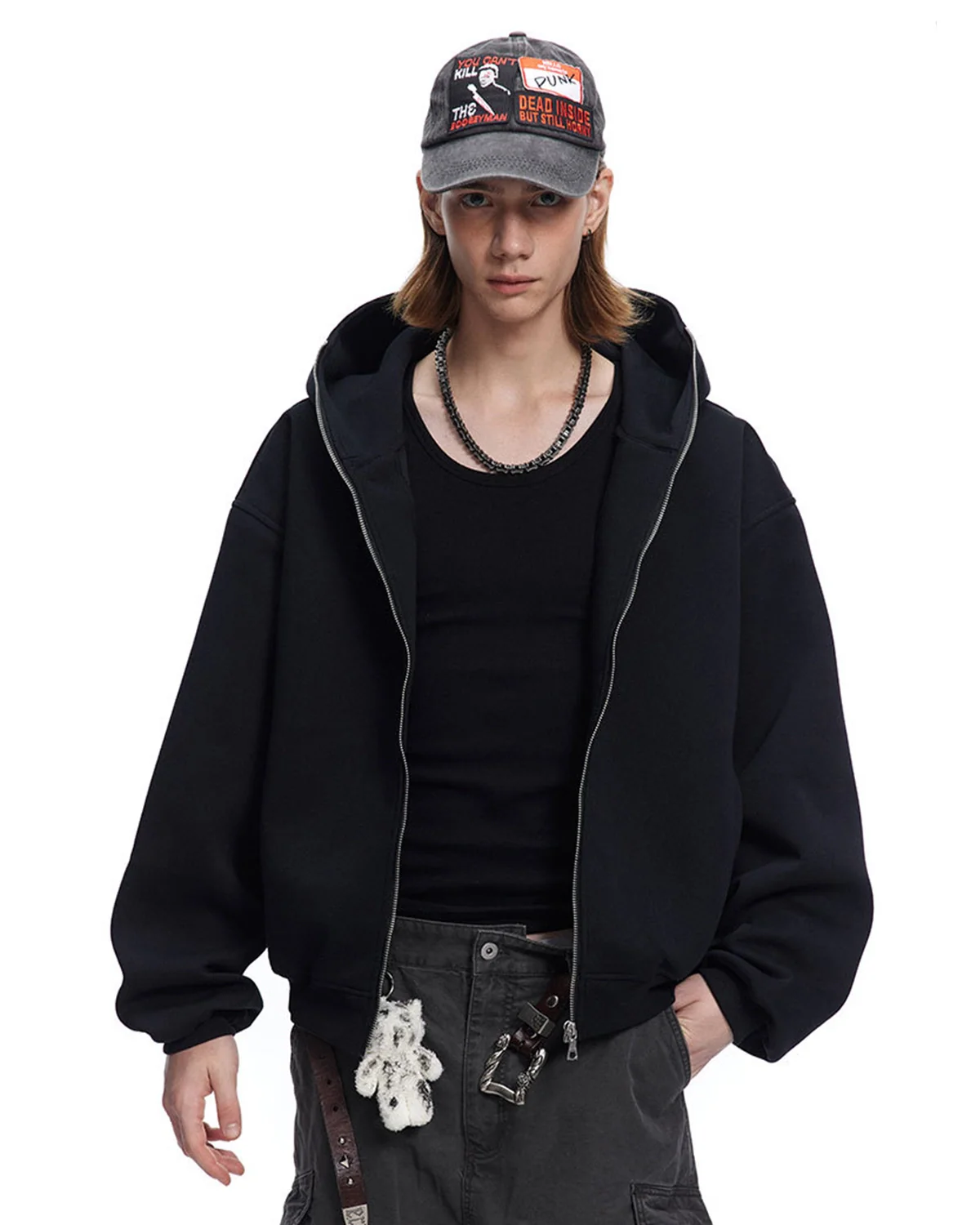 Black Boxy Full Zip Up Hoodies | Inflation Streetwear - Image 6