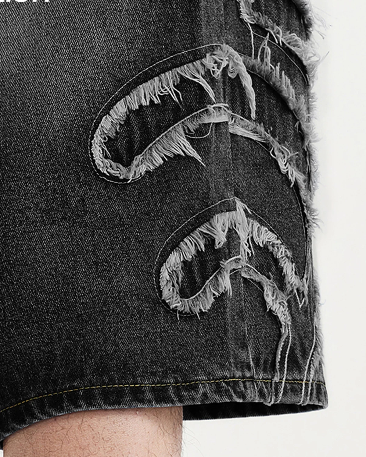 Black Distressed Fringe Jeans Shorts | Inflation Streetwear - Image 5