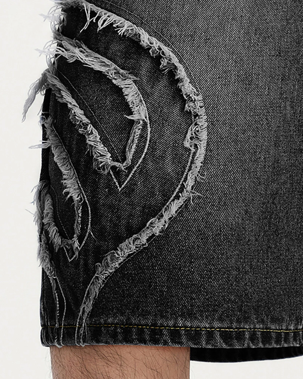 Black Distressed Fringe Jeans Shorts | Inflation Streetwear - Image 6
