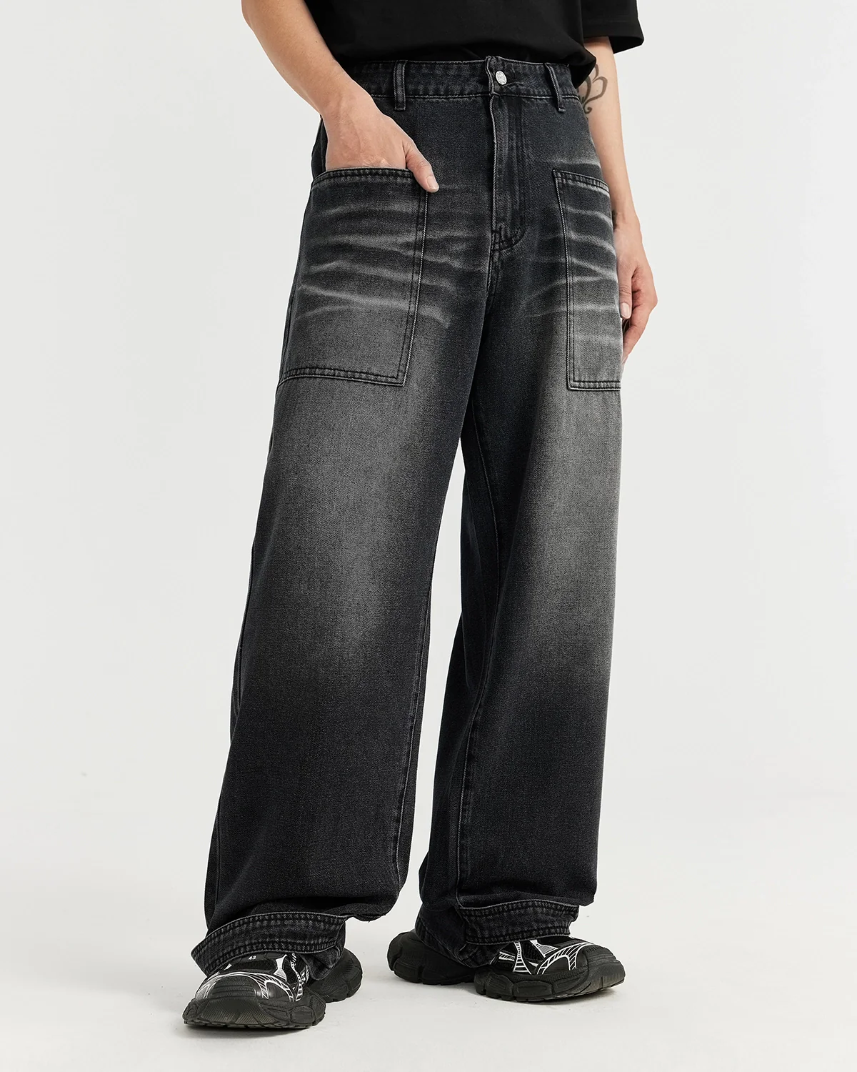 Black Washed Baggy Jeans | Inflation Streetwear - Image 3