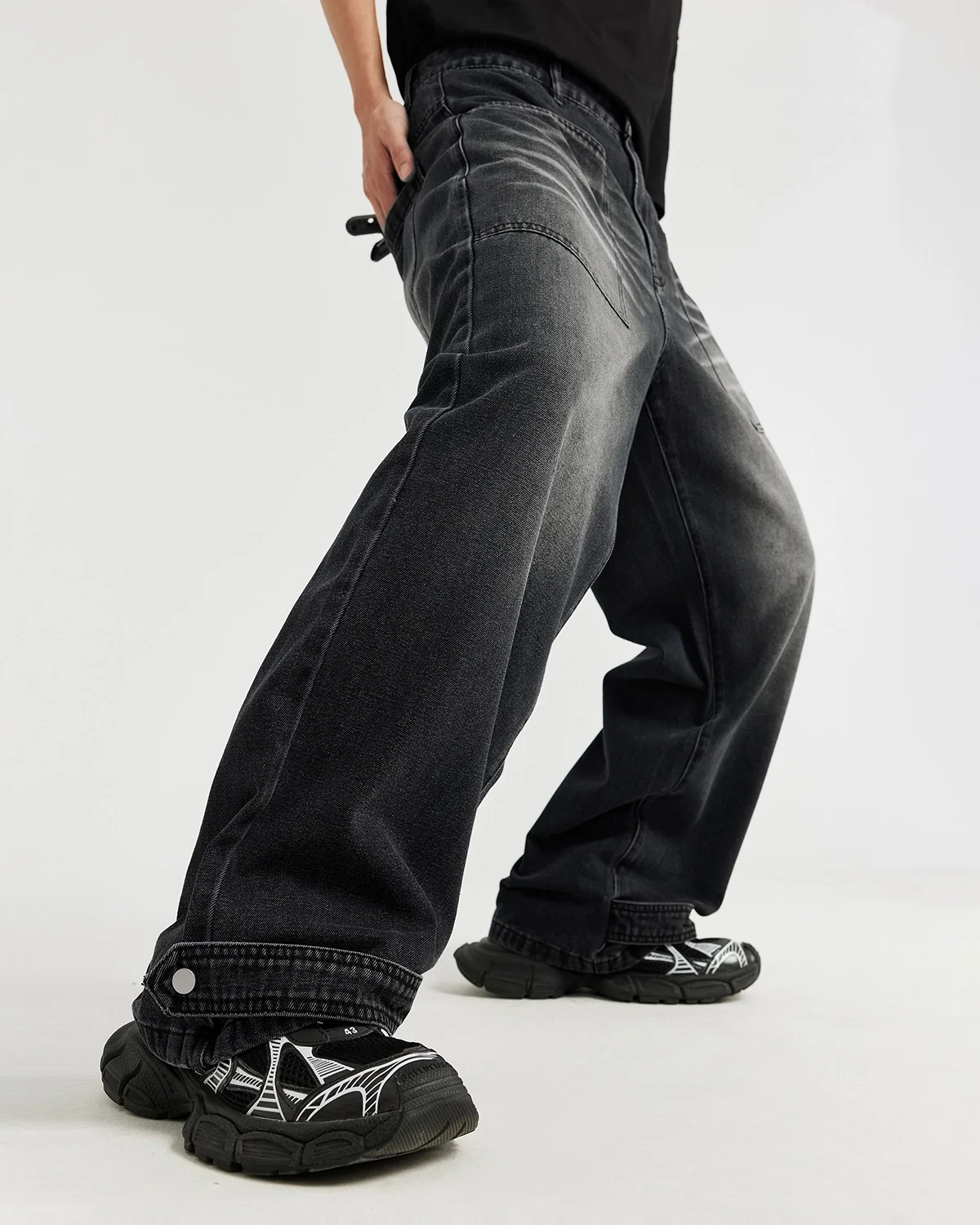 Black Washed Baggy Jeans | Inflation Streetwear - Image 4
