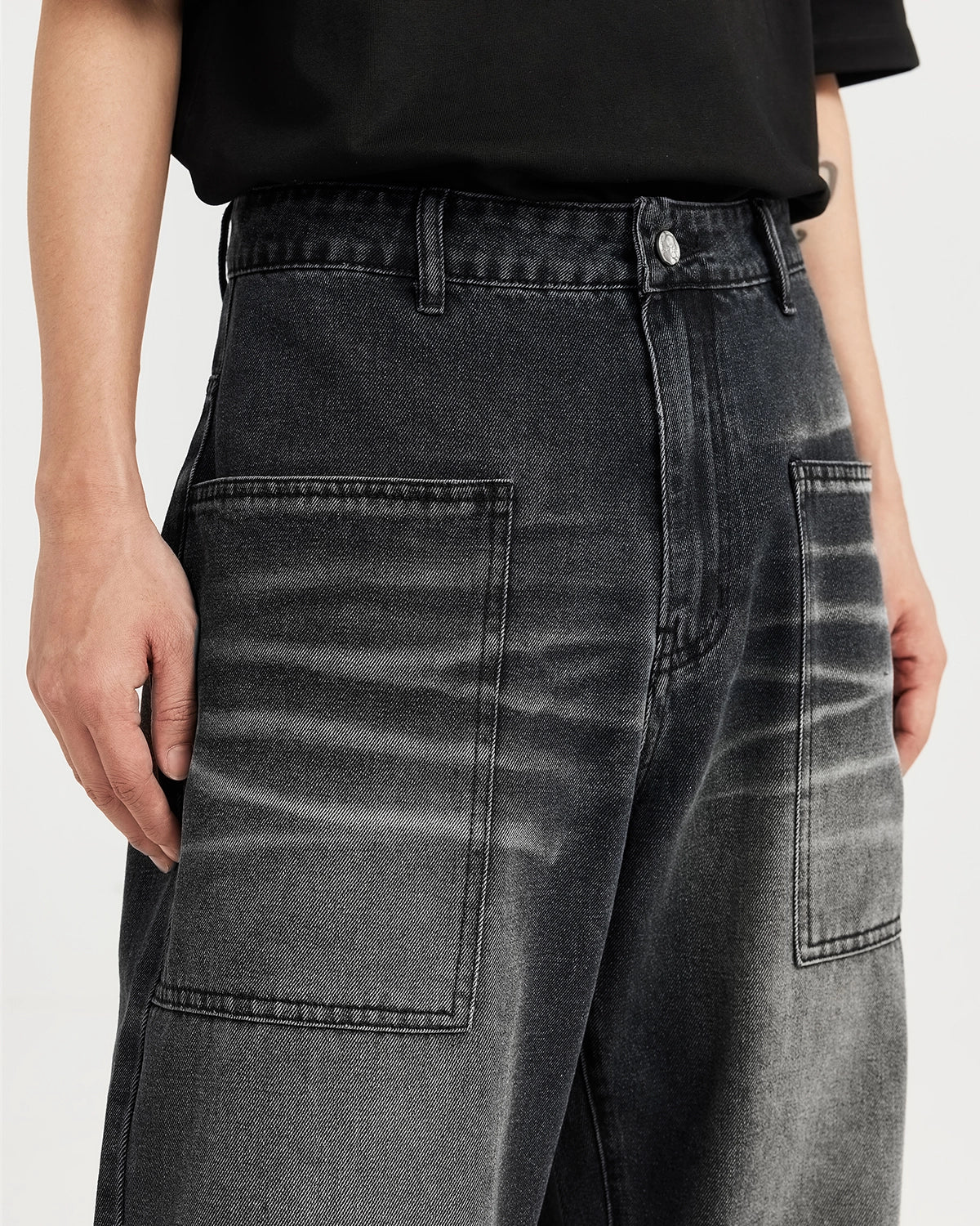 Black Washed Baggy Jeans | Inflation Streetwear - Image 6