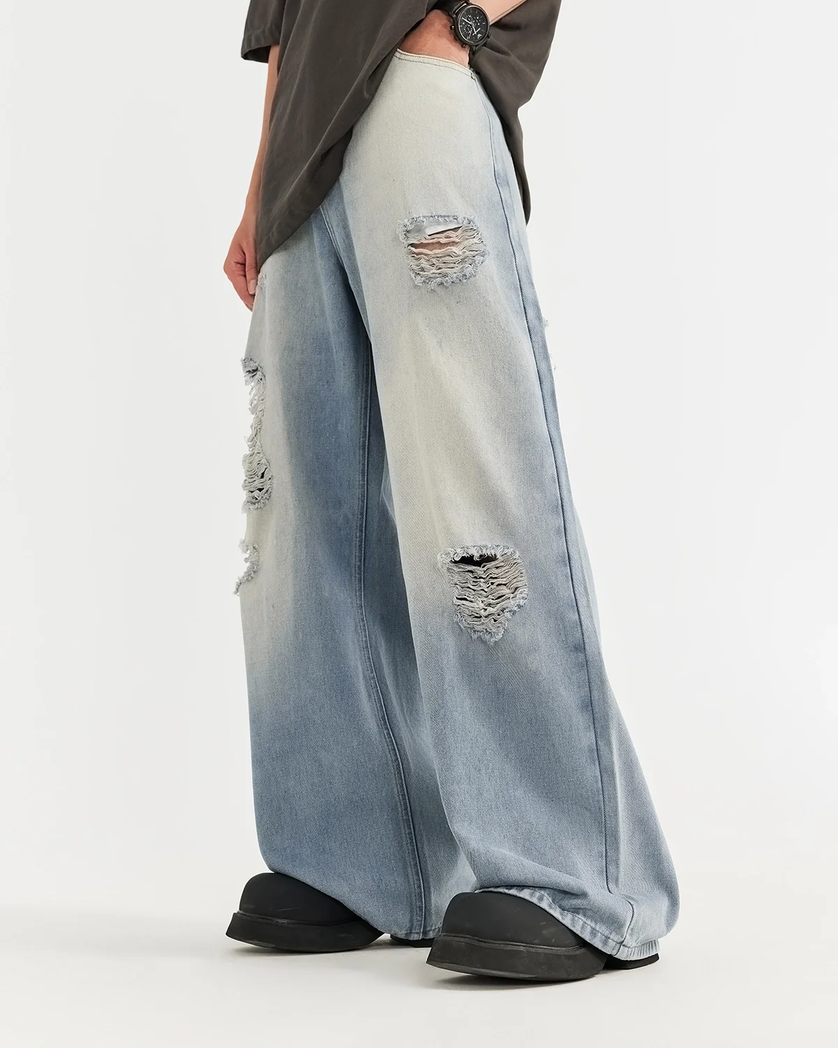 Distressed Ripped Blue Jeans | Inflation Streetwear - Image 3