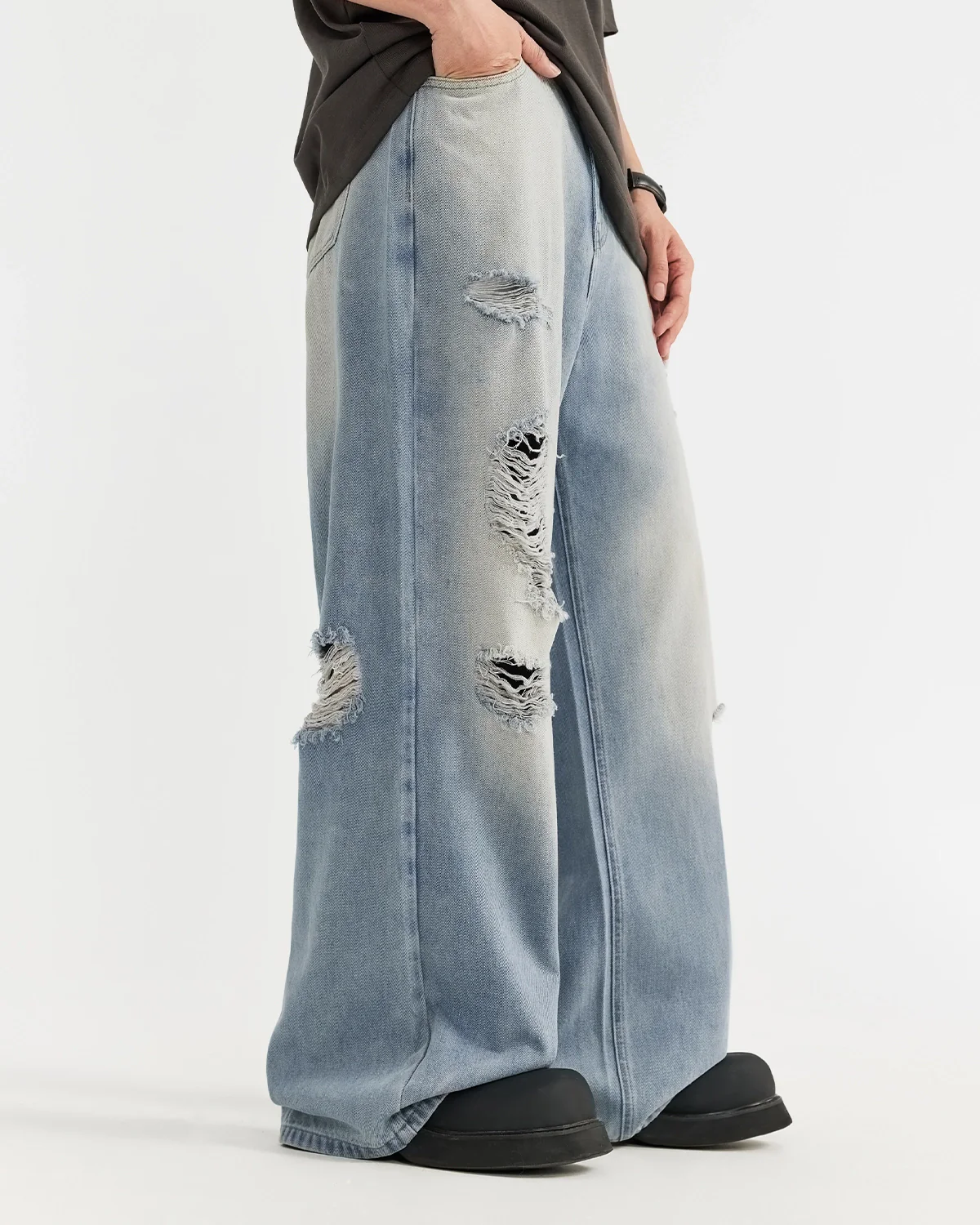 Distressed Ripped Blue Jeans | Inflation Streetwear - Image 4