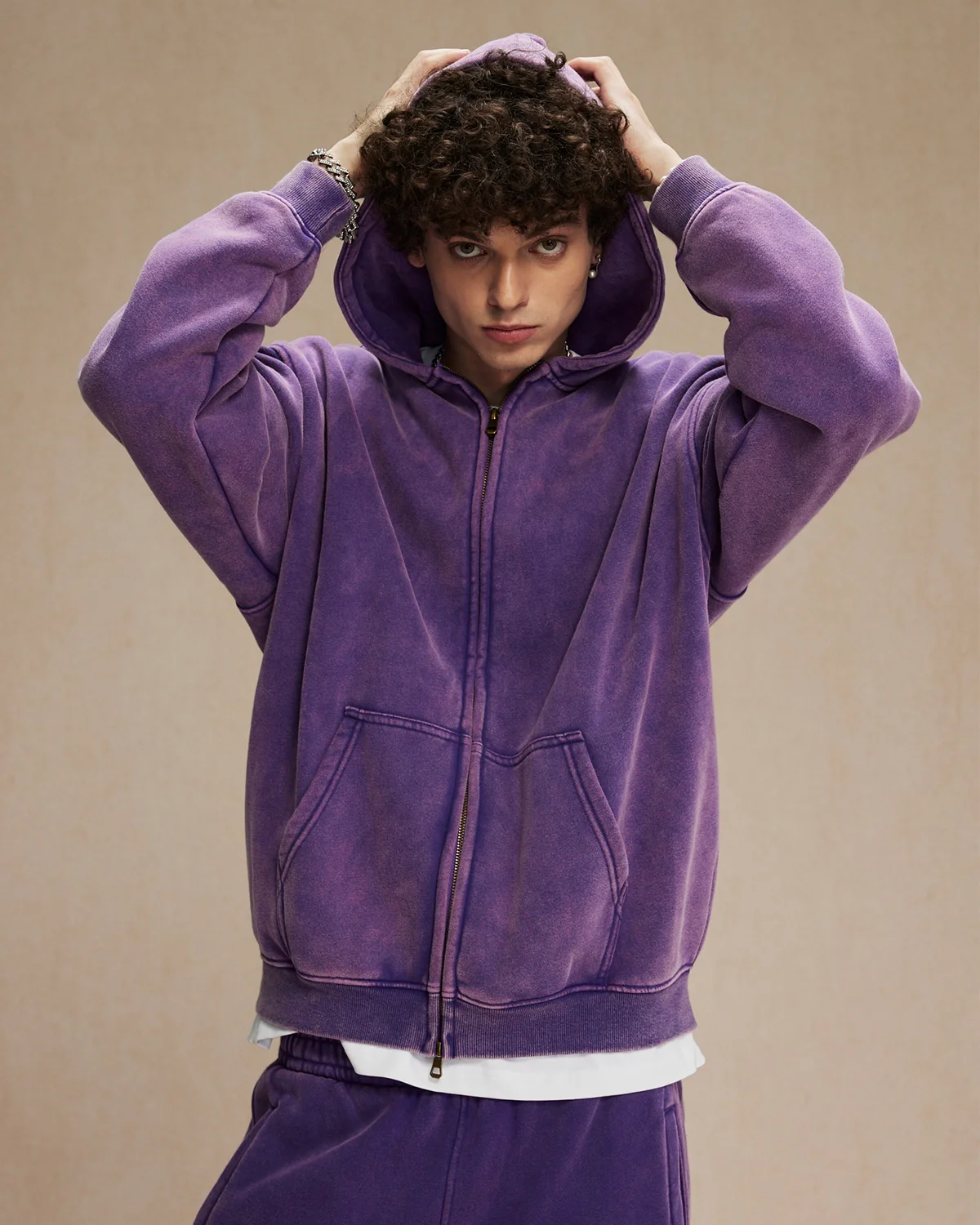 INFLATION Washed Distressed Fleece Zip Up Hoodies - Image 24