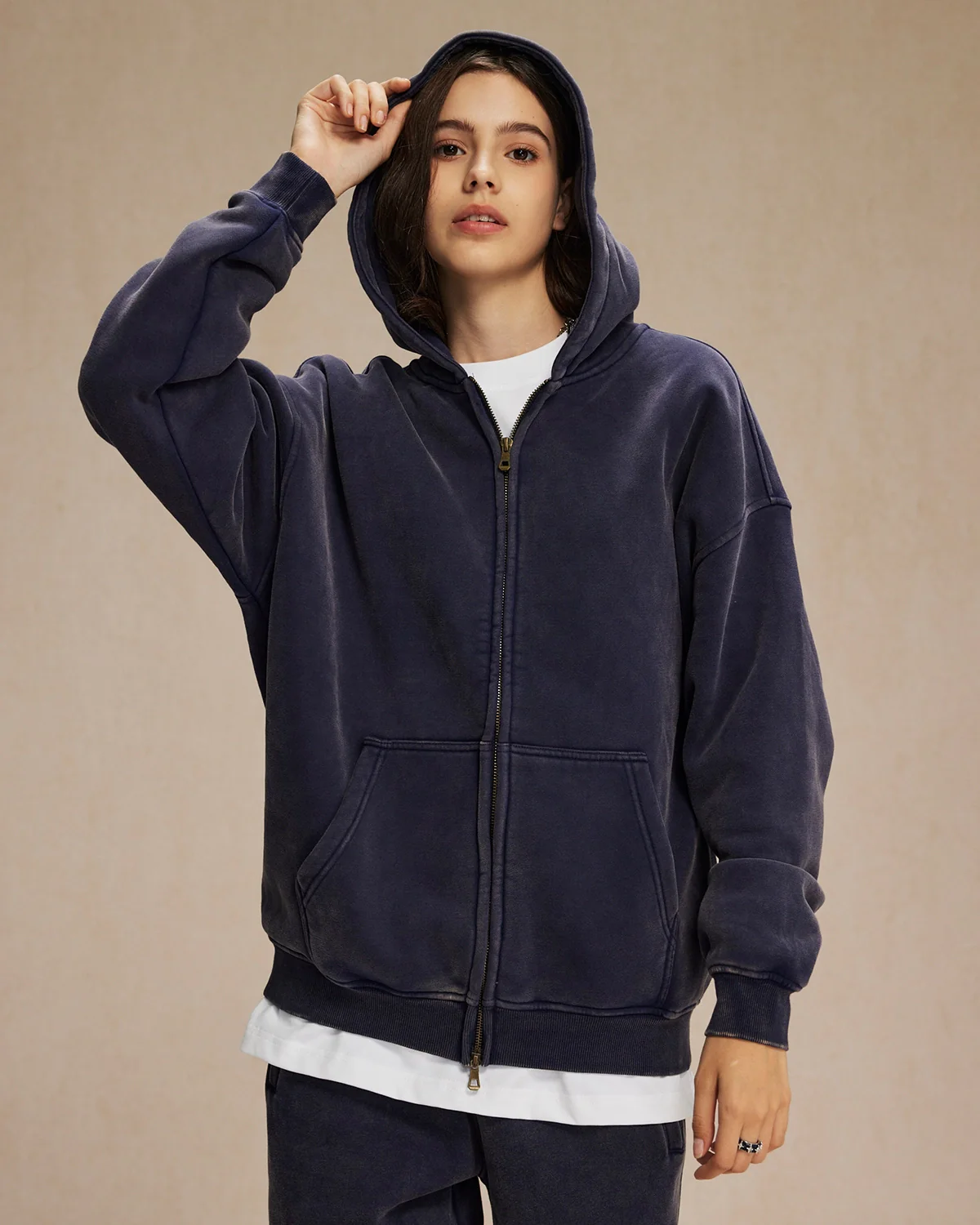 INFLATION Washed Distressed Fleece Zip Up Hoodies - Image 25