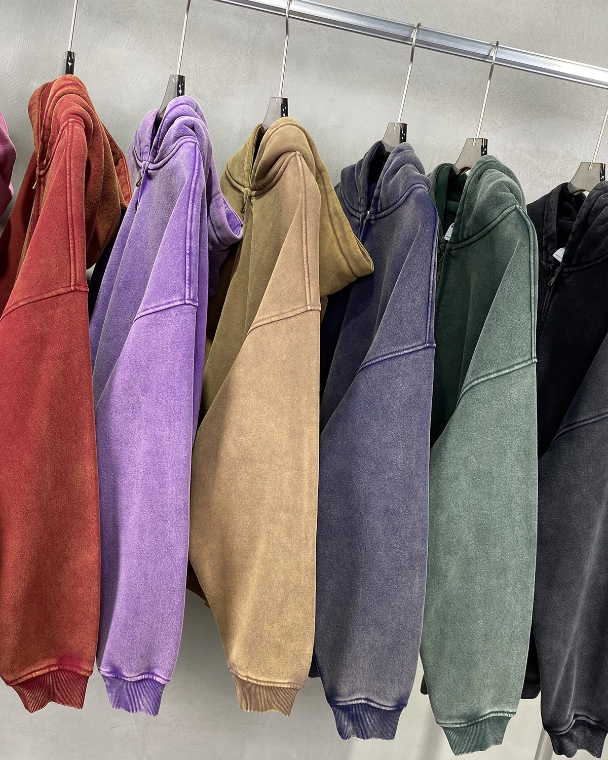 INFLATION Washed Distressed Fleece Zip Up Hoodies - Image 27