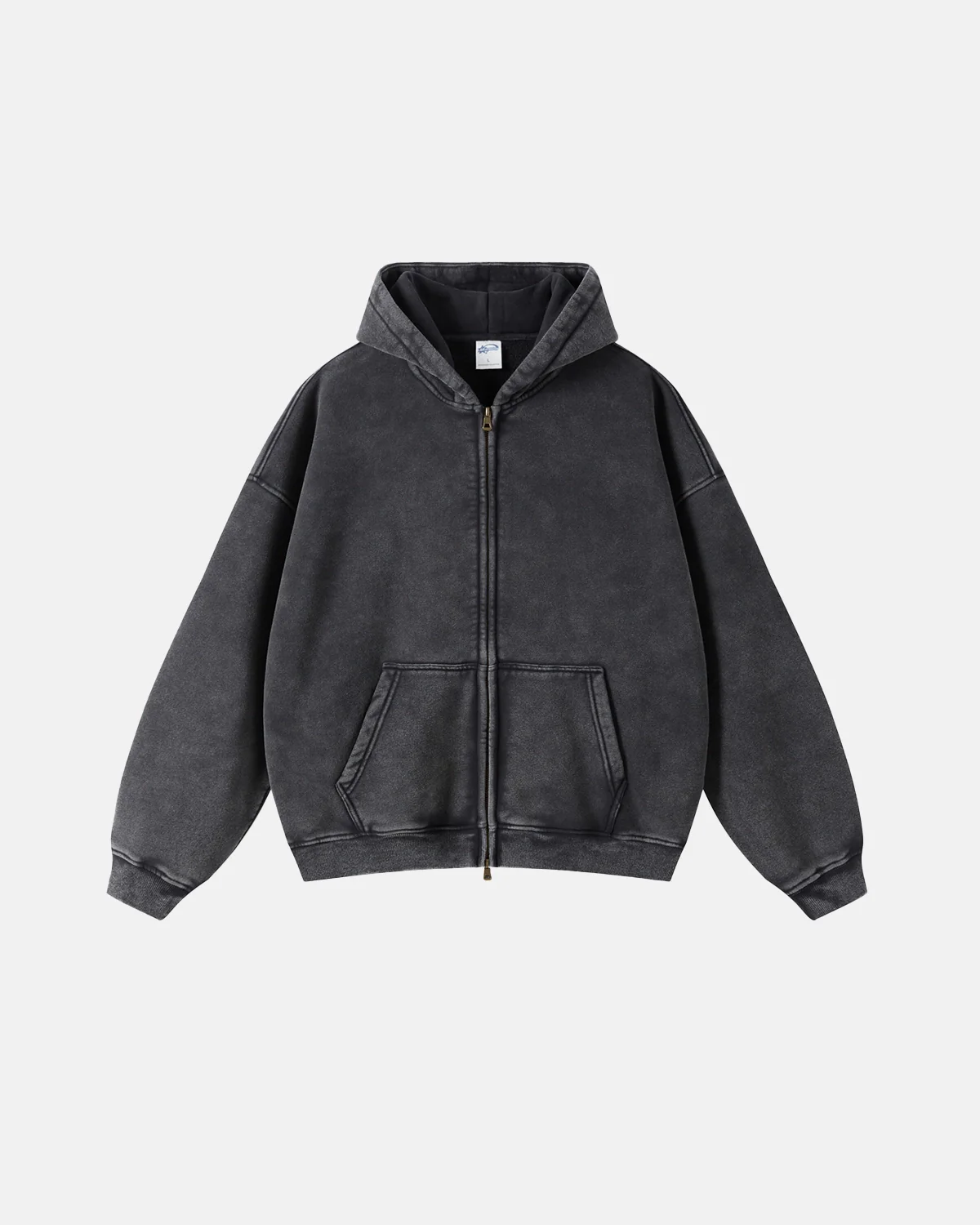 INFLATION Washed Distressed Fleece Zip Up Hoodies - Image 9