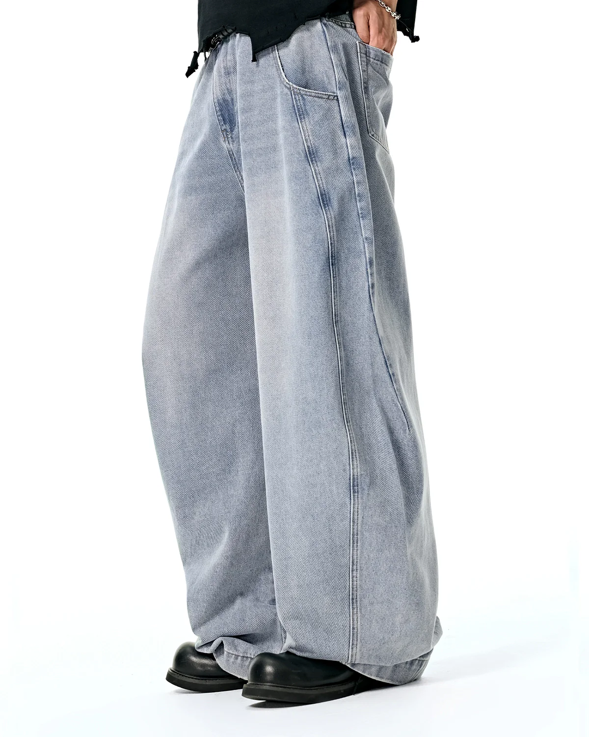 Acid Washed Distressed Barrel Jeans | Inflation Streetwear - Image 3