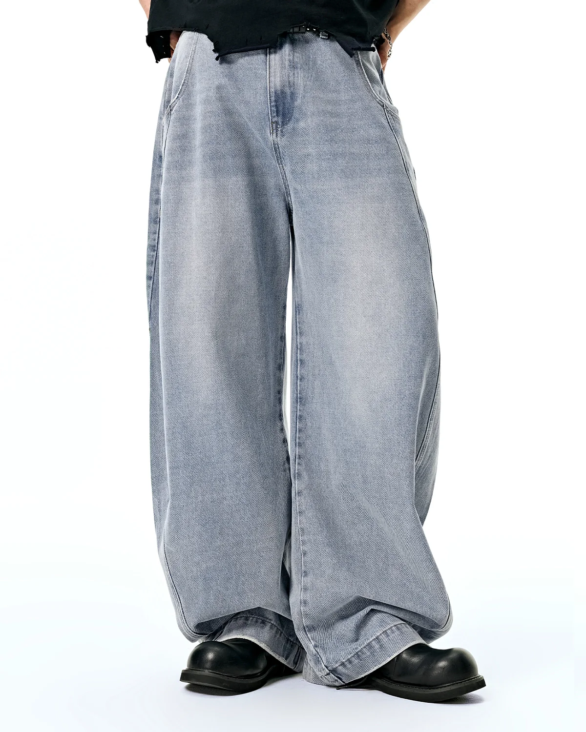 Acid Washed Distressed Barrel Jeans | Inflation Streetwear - Image 4