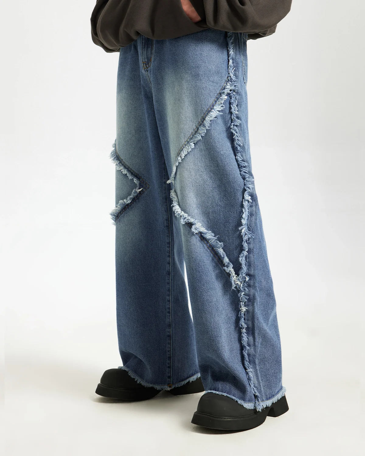Blue Frayed Acid Wash Pants | Inflation Streetwear - Image 3