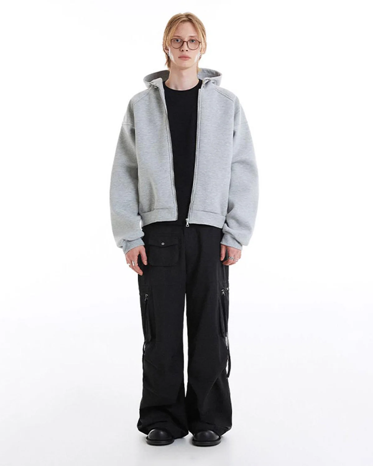 INFLATION Grey Boxy Zip Up Hoodies - Image 3