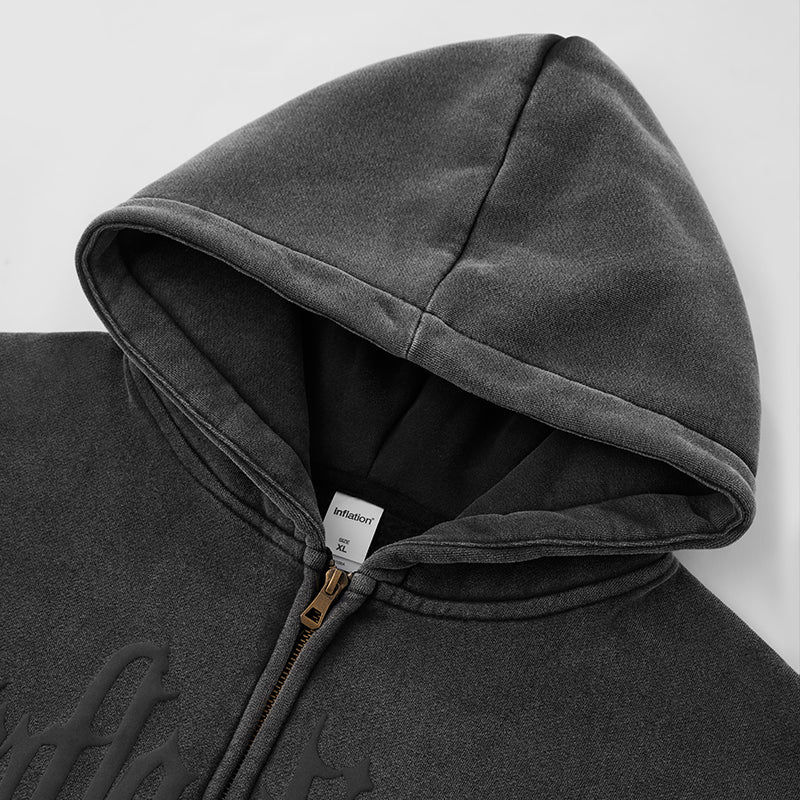 INFLATION Puff Print Washed Zip Up Hoodies - Image 3