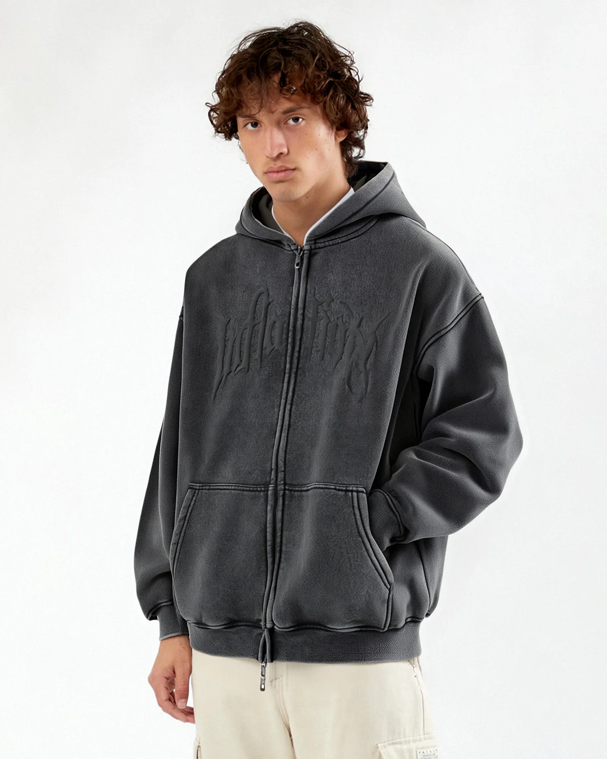 INFLATION Puff Print Washed Zip Up Hoodies - Image 6