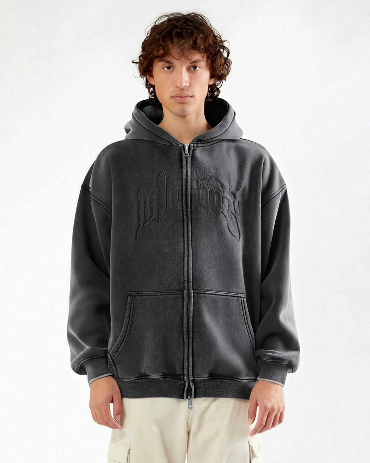INFLATION Puff Print Washed Zip Up Hoodies - Image 7