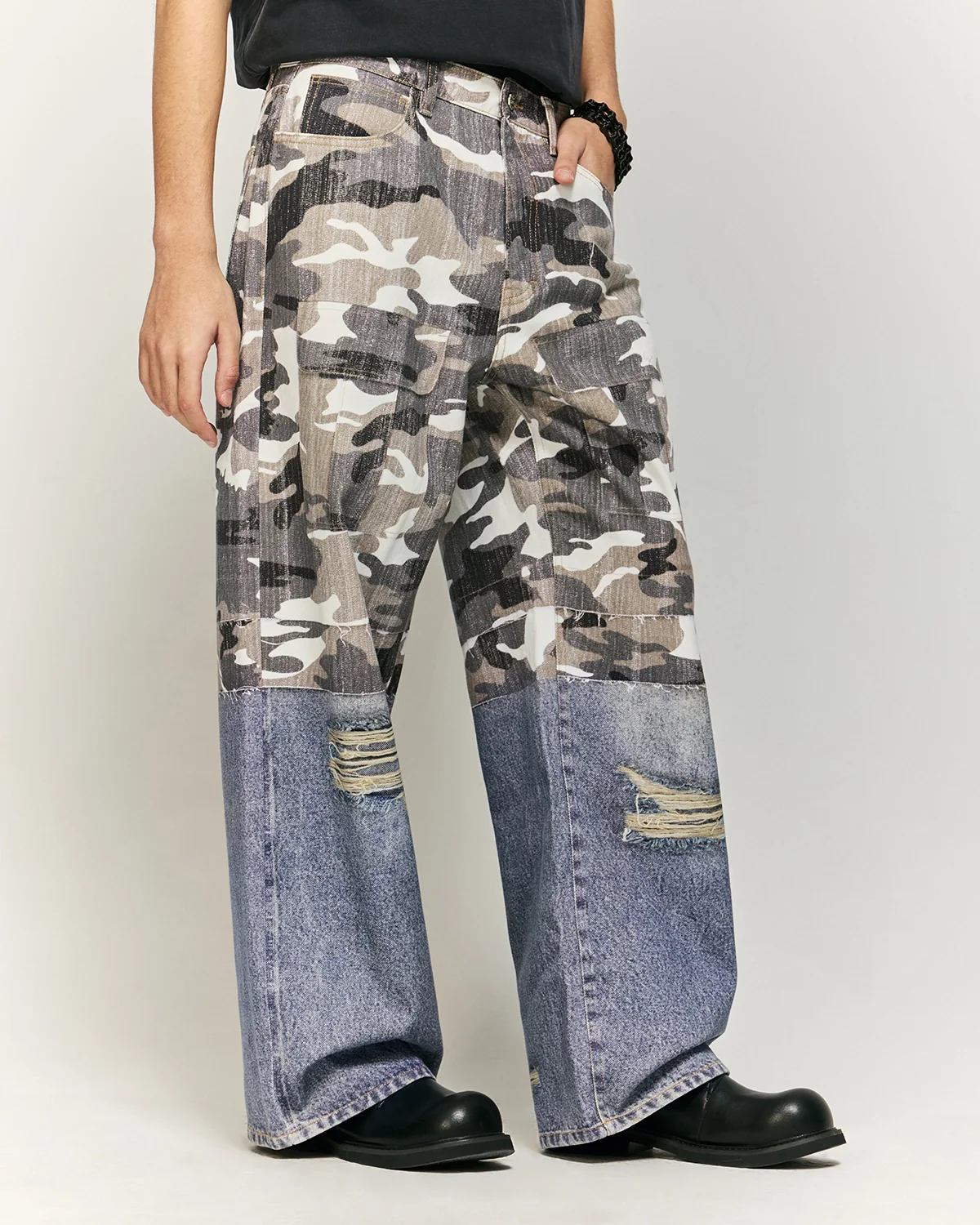 Patchwork Effect Print Baggy Jeans | Inflation Streetwear - Image 3