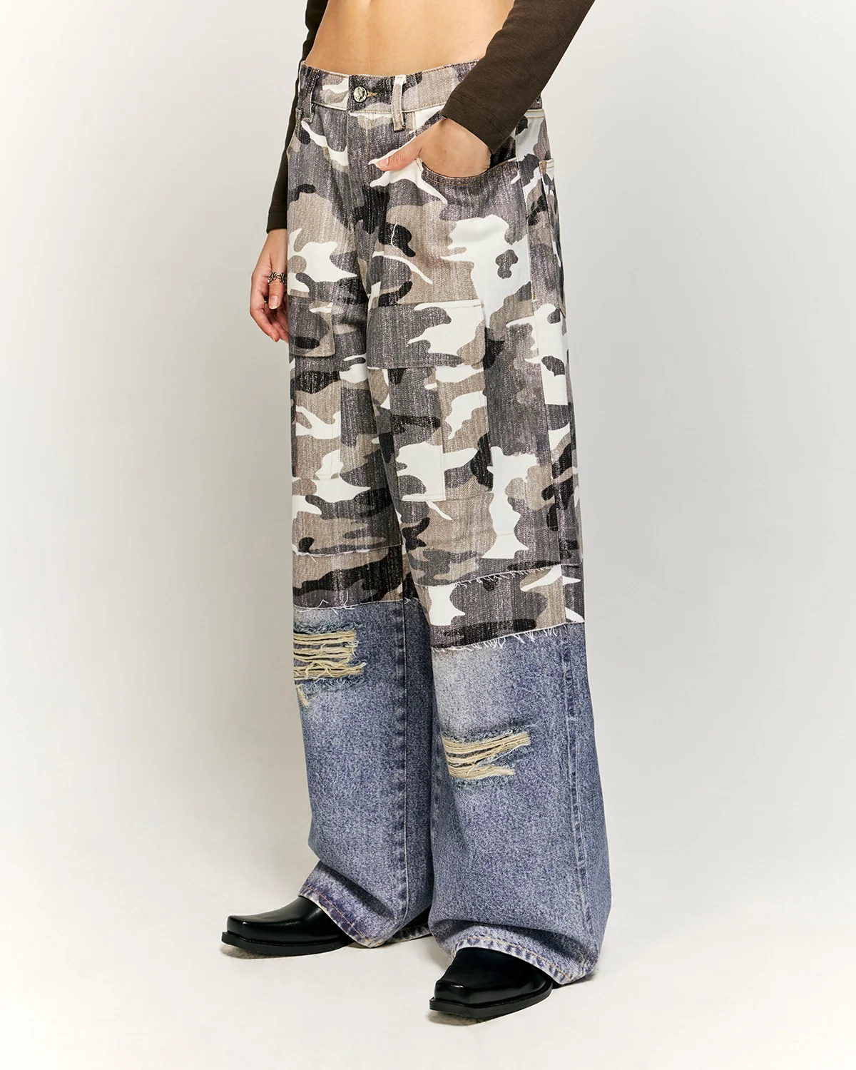 Patchwork Effect Print Baggy Jeans | Inflation Streetwear - Image 4