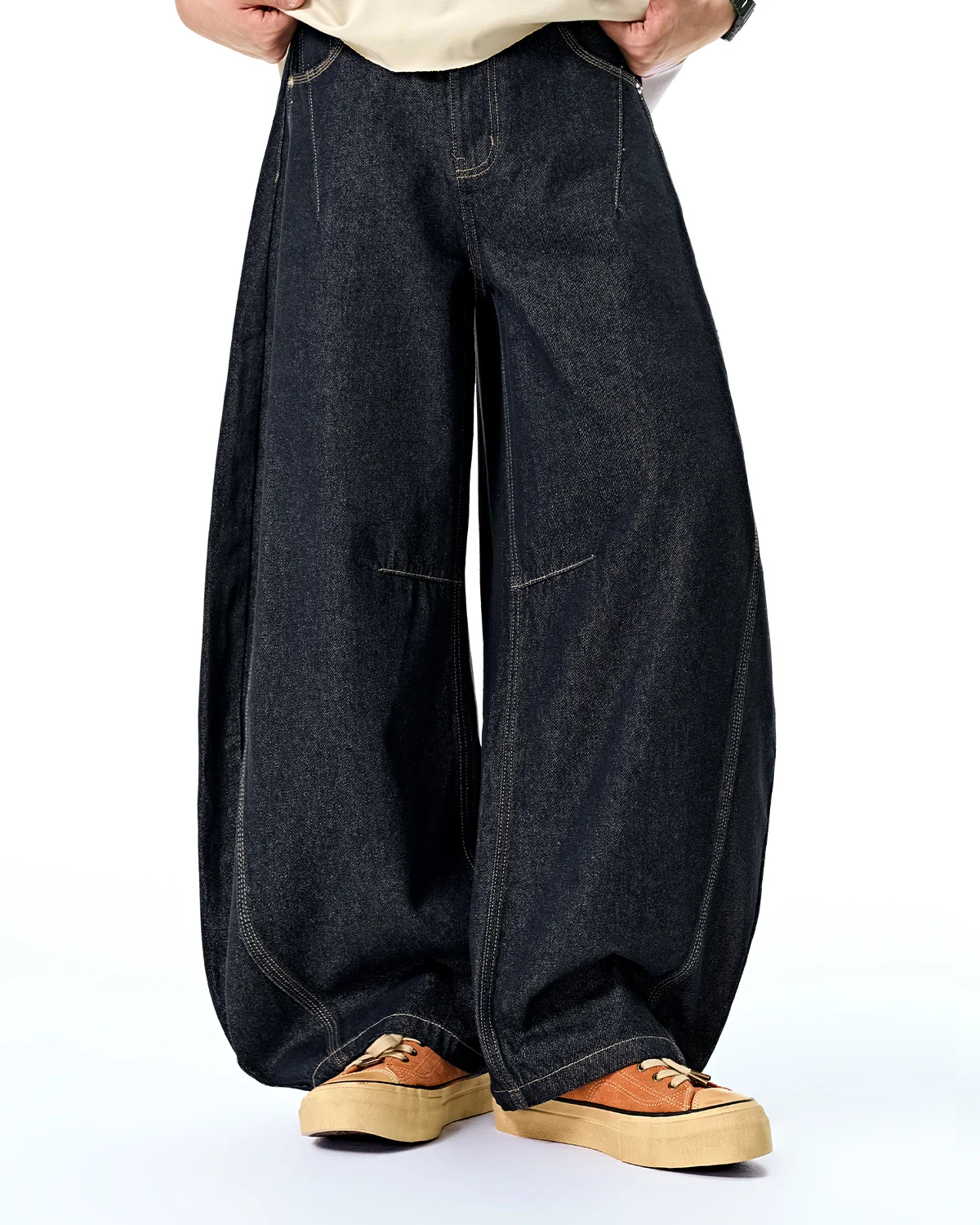 INFLATION Raw Color Barrel Baggy Jeans - Image 4