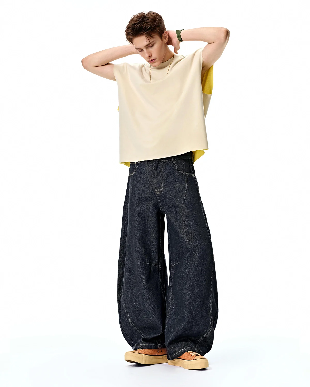 INFLATION Raw Color Barrel Baggy Jeans - Image 6