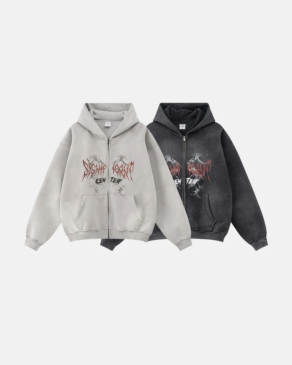 INFLATION Washed Graphic Zip Up Hoodies - Image 5