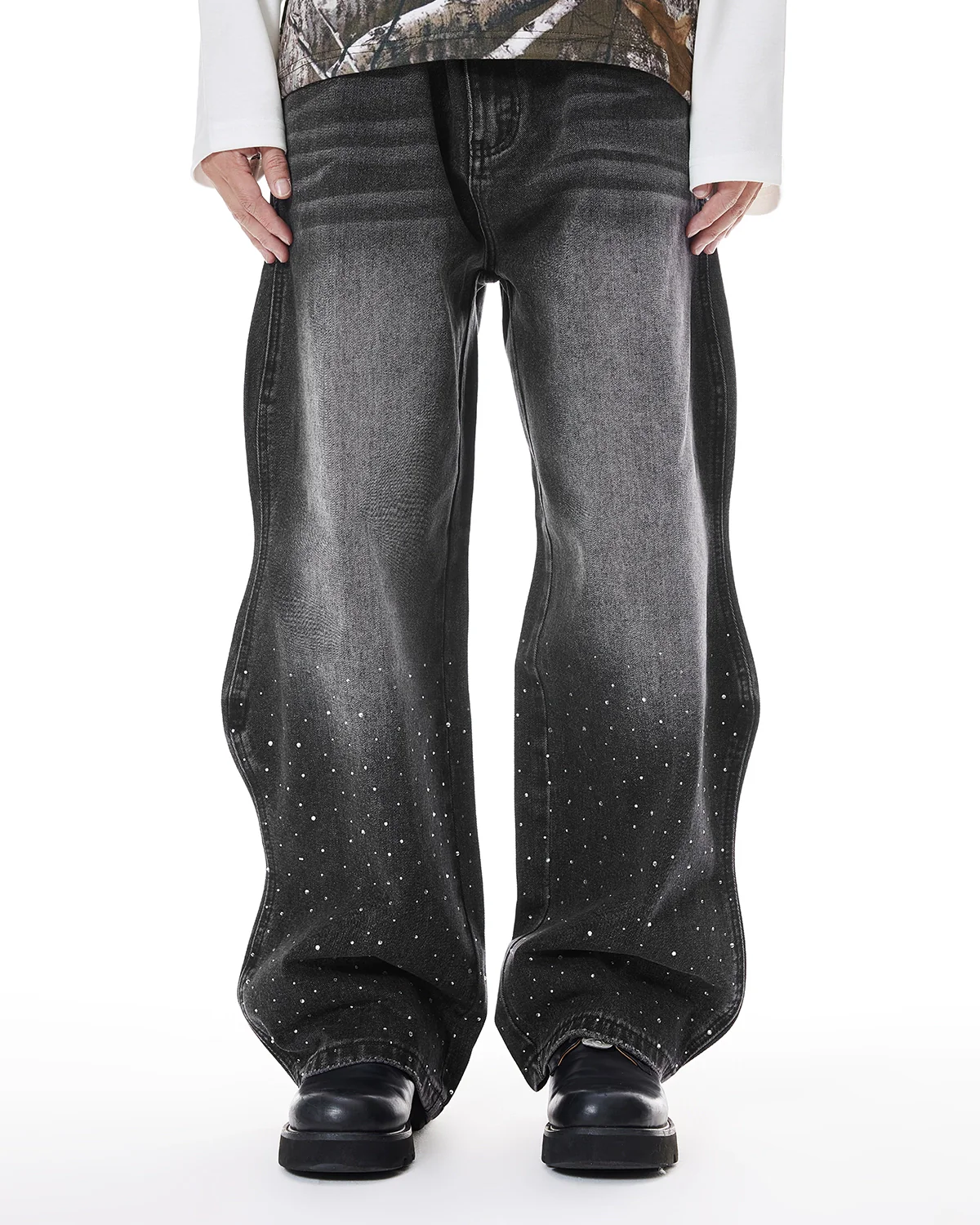 Rhinestone Wavy Baggy Jeans I Inflation Streetwear - Image 3