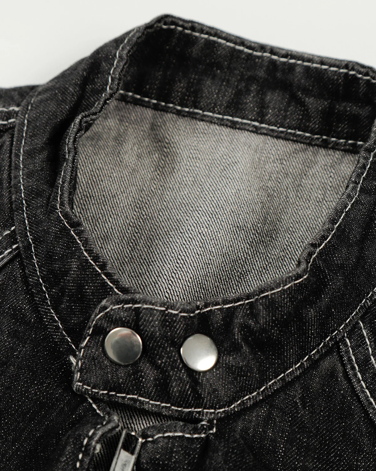 Stand Collar Raw Clasp Denim Jacket | Inflation Streetwear - Image 3